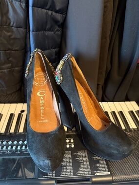Jeffrey Campbell Black Suede Jeweled Heel Pumps